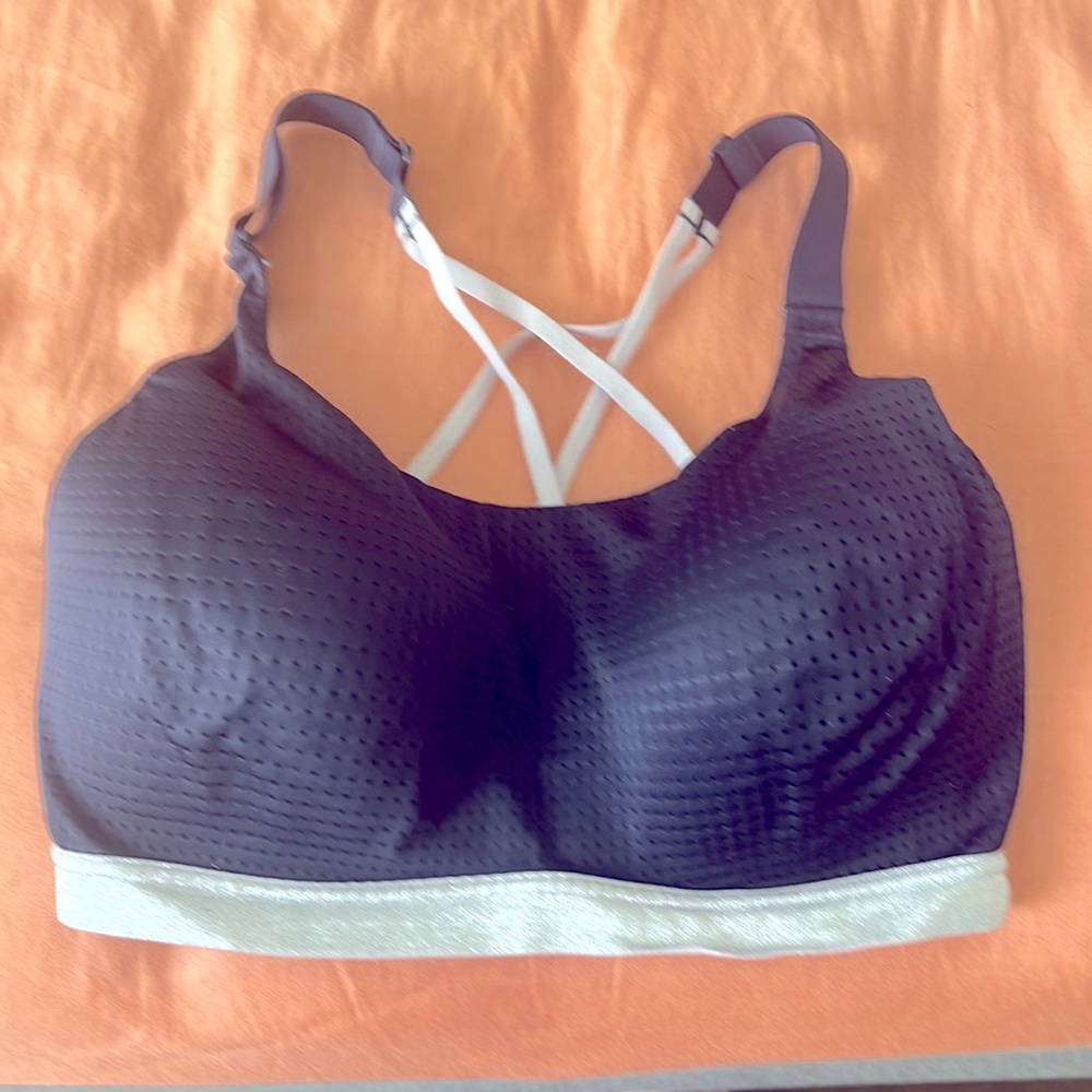 Blue and silver sports bra